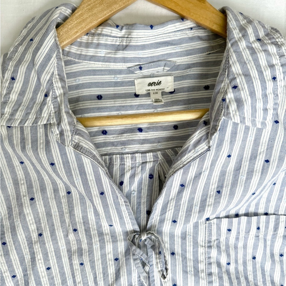 Aerie Cropped Striped Button-Up Shirt with Tie Front - Picture 3 of 3